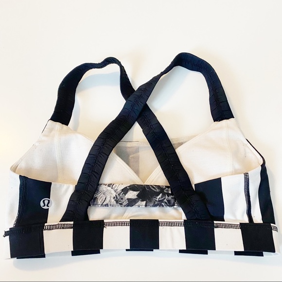 Lululemon Inner Heart Bra Stripe Black Angel Wing Flowabunga Black Size 6 - Picture 7 of 9